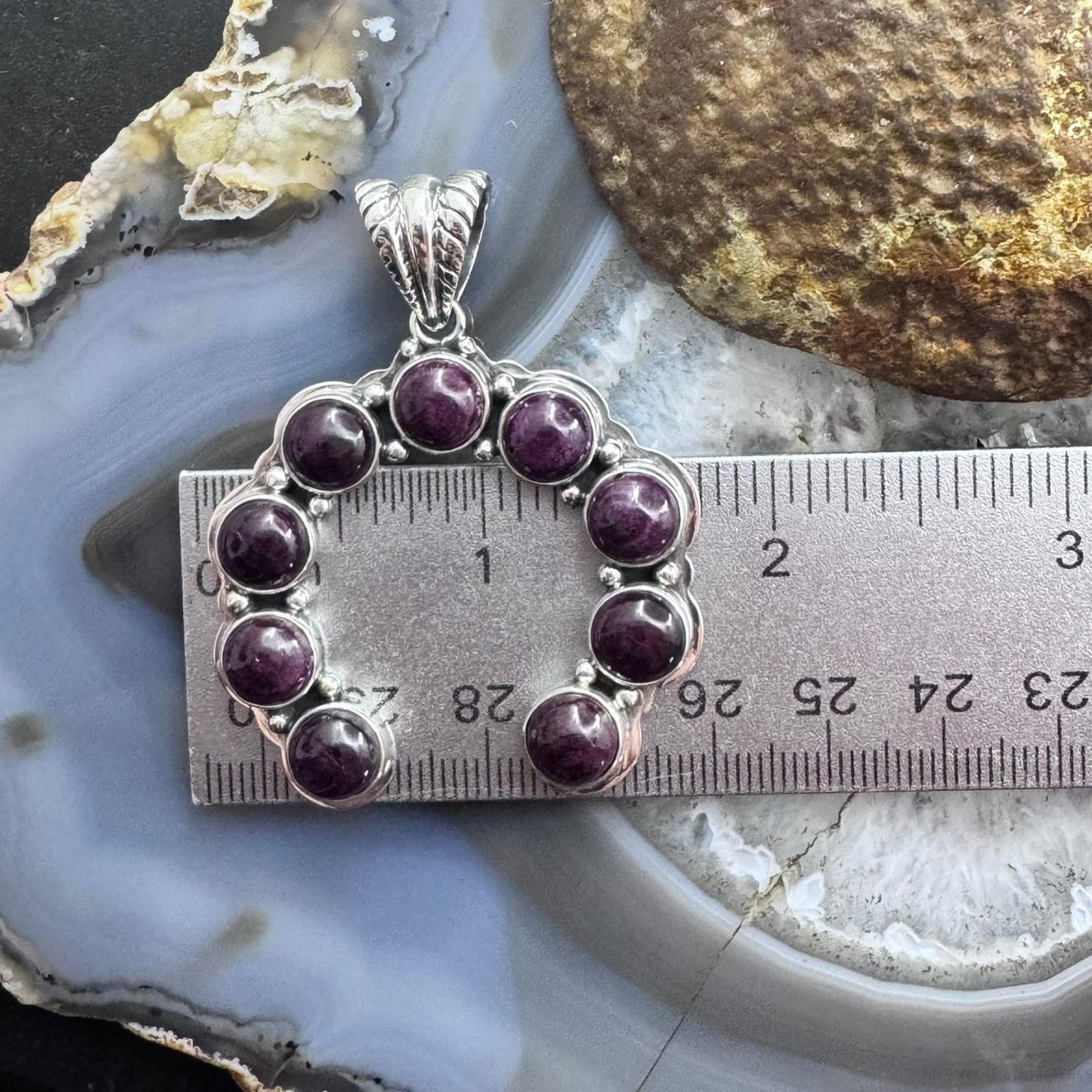 Native American Sterling Silver Rounded Purple Spiny Oyster Naja Pendant For Women