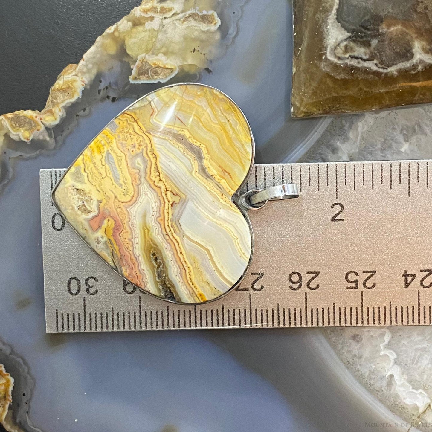 Heart Shape Crazy Lace Agate Pendant For Women Set in Stainless Steel #111