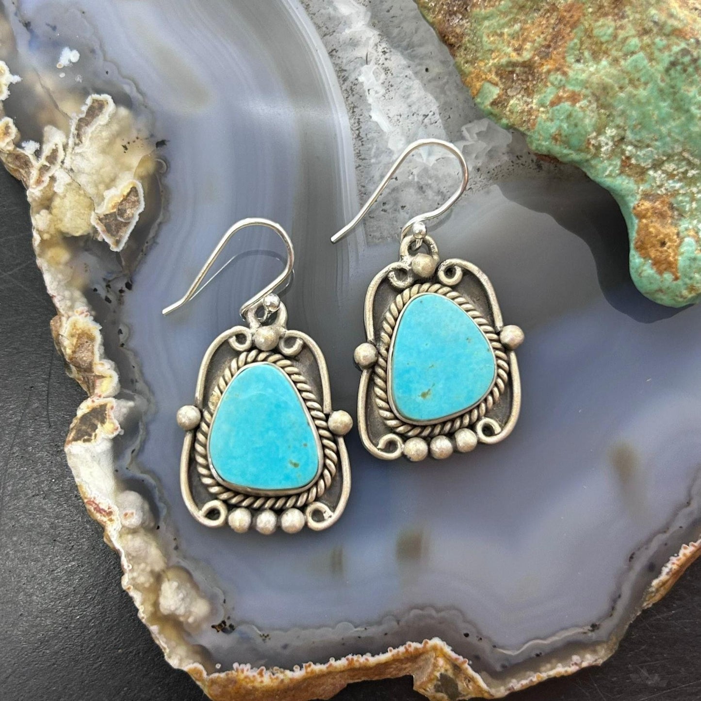 Sterling Silver Southwestern Style Turquoise Decorated Dangle Earrings For Women #3