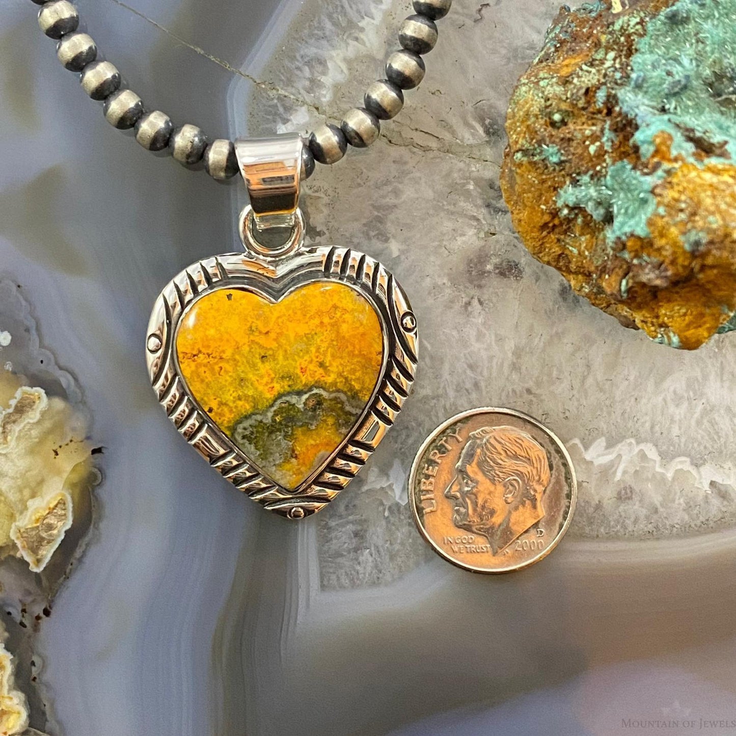 Native American Sterling Silver Heart Shape Bumblebee Jasper Pendant For Women