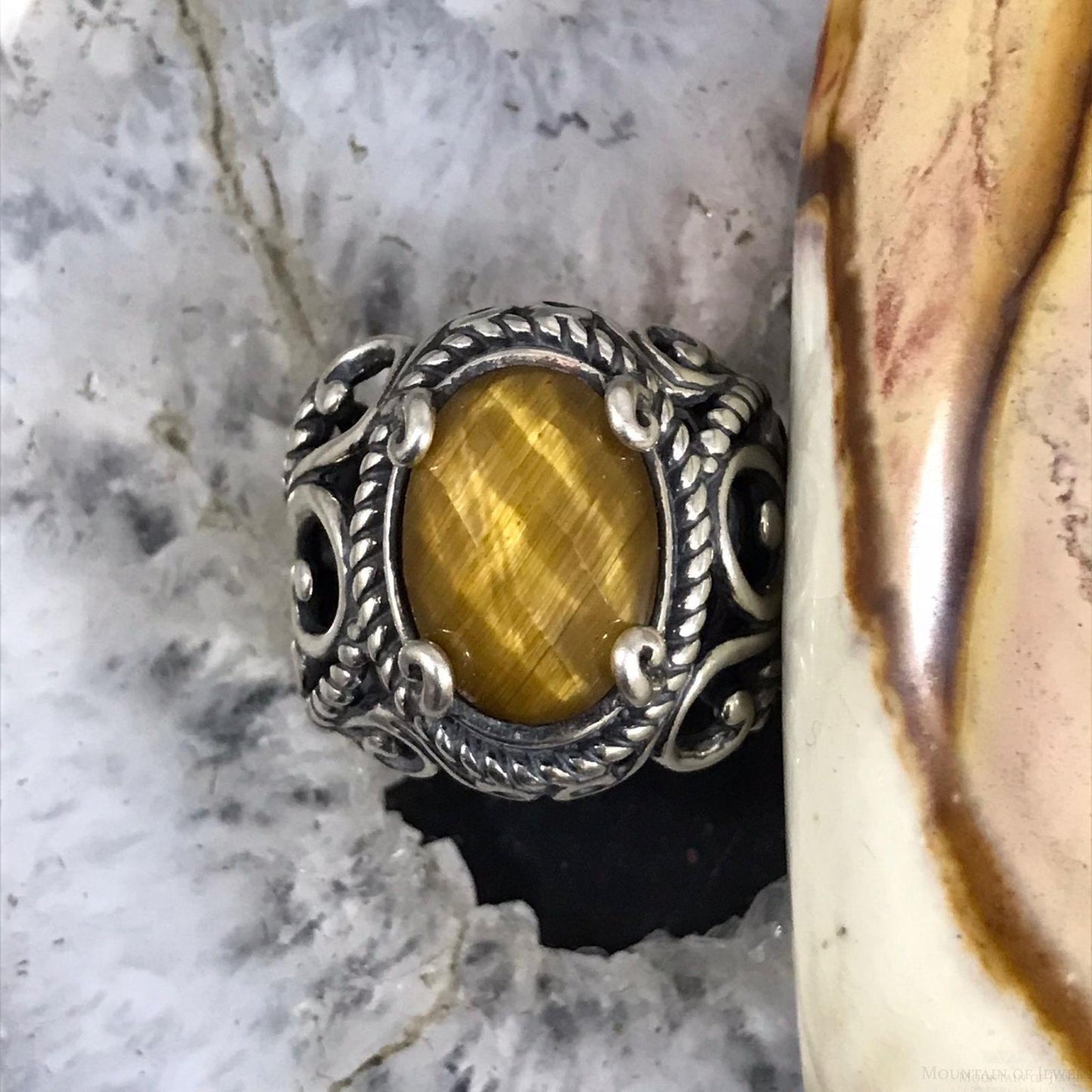 Carolyn Pollack Sterling Silver Oval Tiger's Eye Doublet Ring Size 6.25 For Women