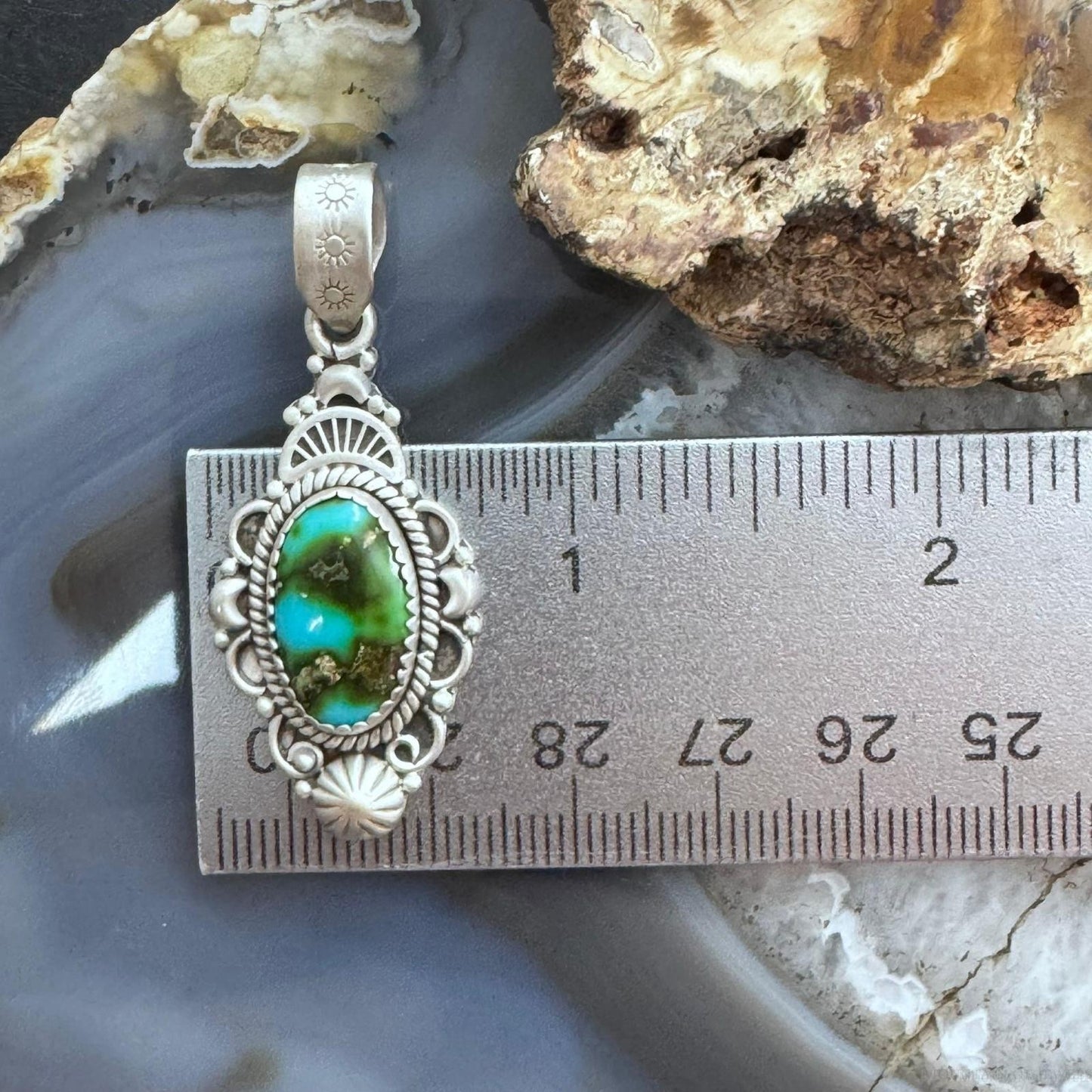 Sterling Silver Southwestern Style Oval Blue Sonora Gold Turquoise Pendant For Women