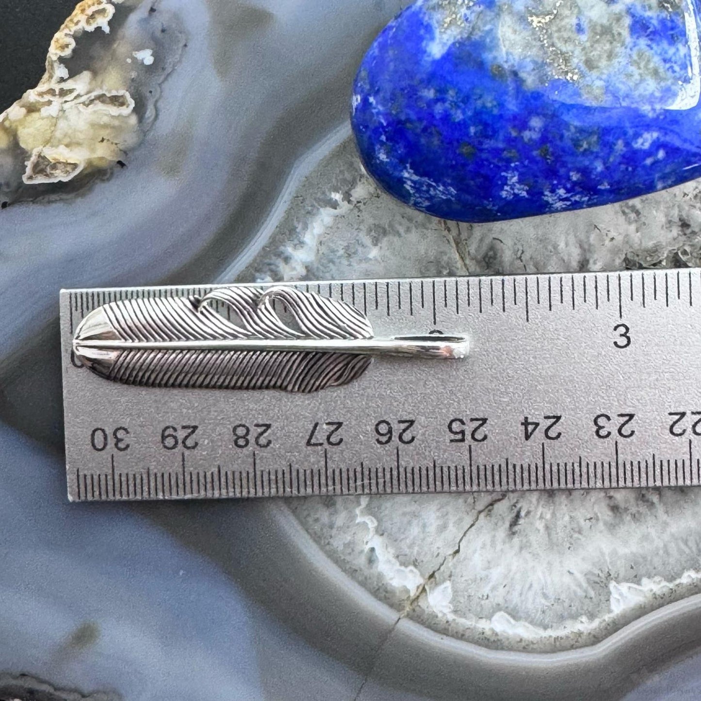 Sterling Silver Southwestern Style Long Unisex Feather Pendant