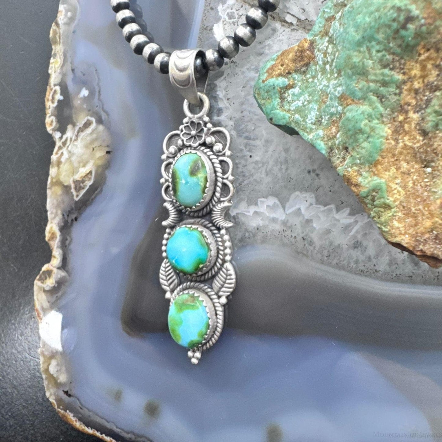 Sterling Silver Southwestern Style 3 Sonora Gold Turquoise Pendant For Women