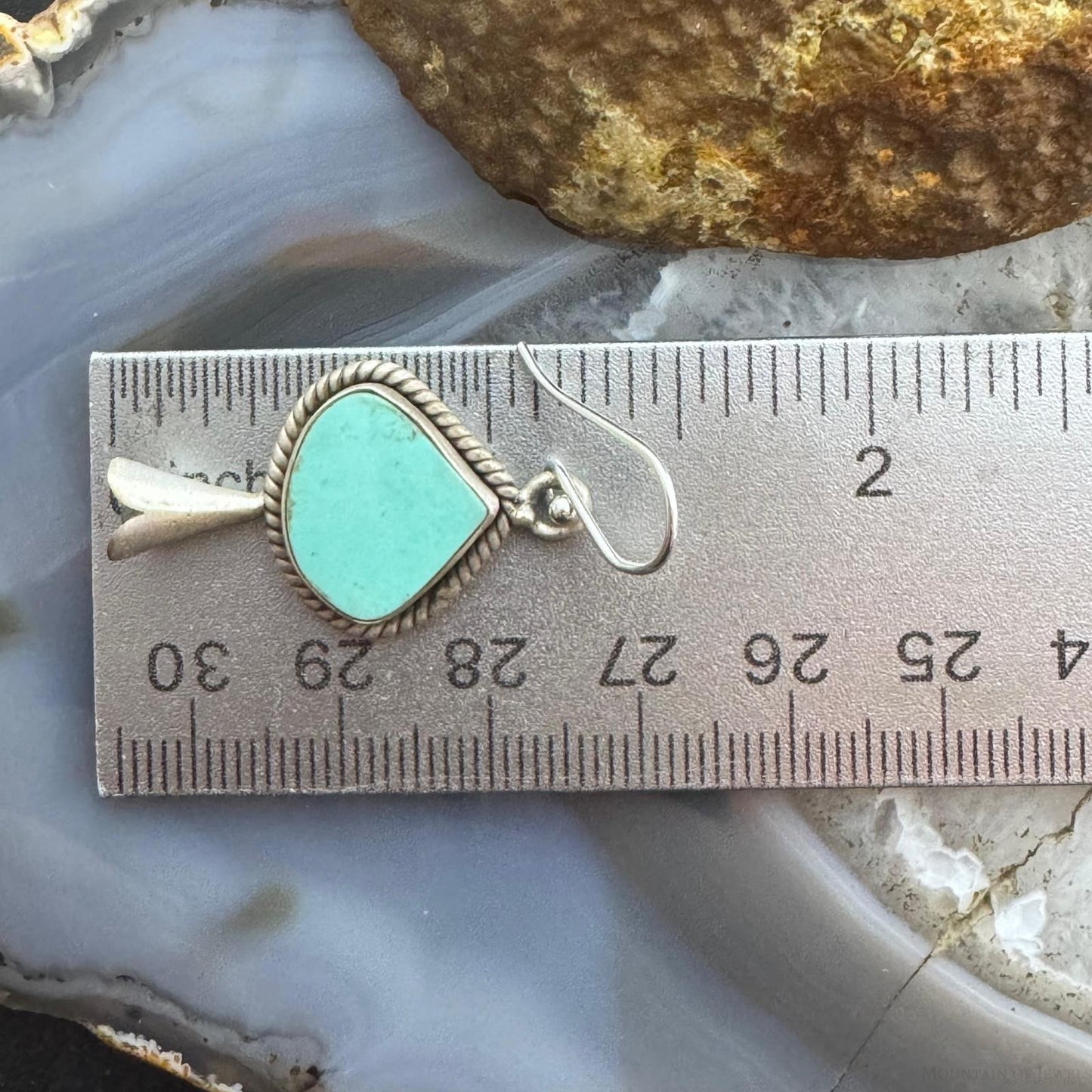 Sterling Silver Southwestern Style Turquoise Squash Blossom Dangle Earrings For Women