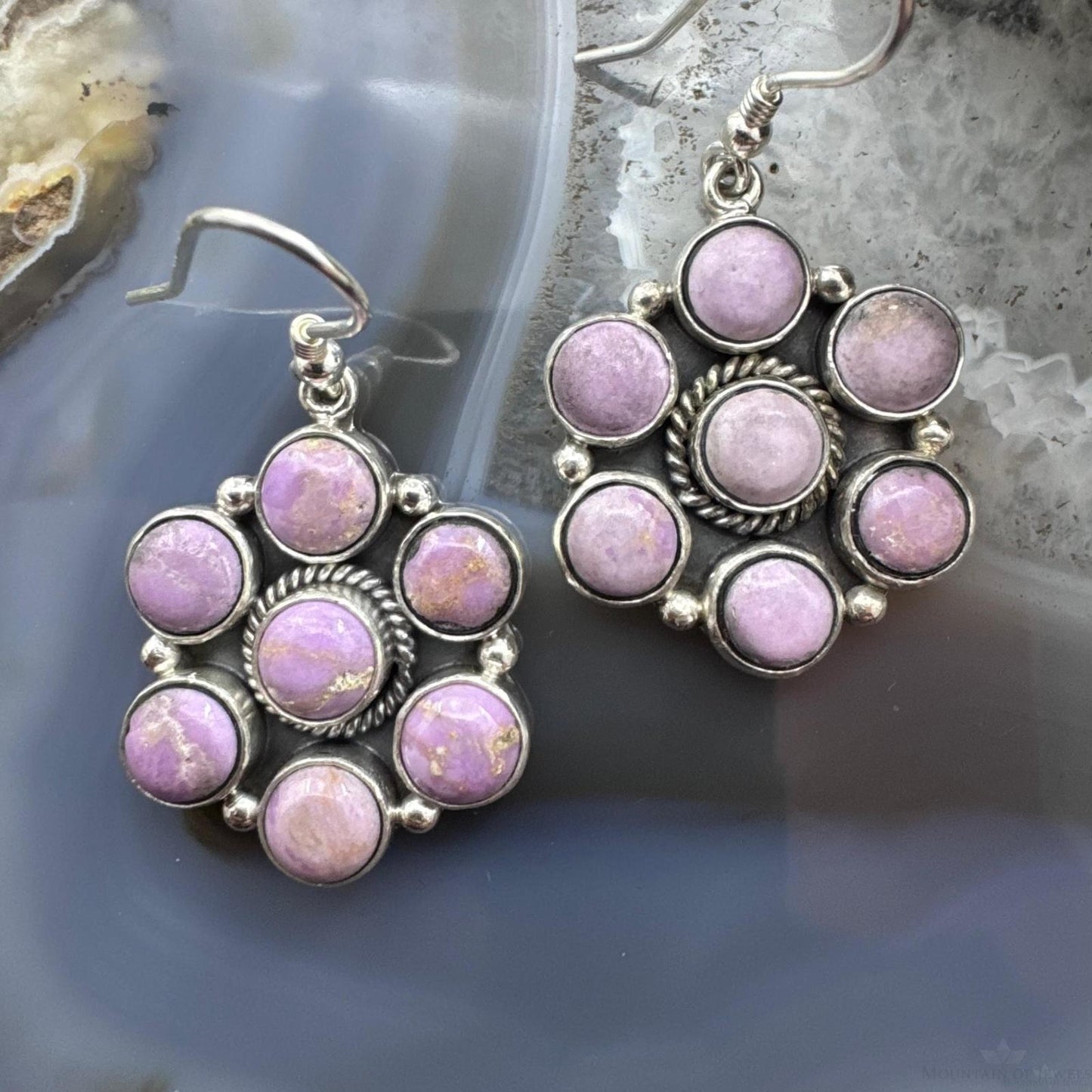 Native American Sterling Silver Phosphosiderite Cluster Dangle Earrings For Women