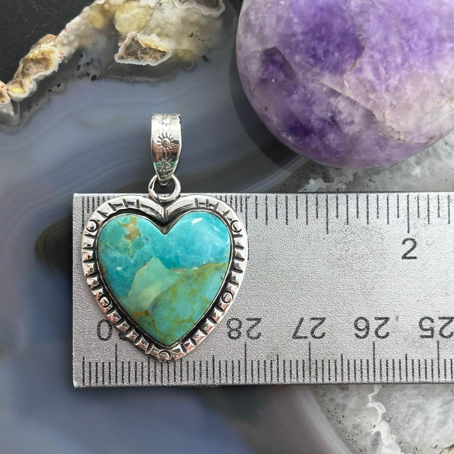 Sterling Silver Southwestern Style Turquoise Decorated Heart Pendant For Women