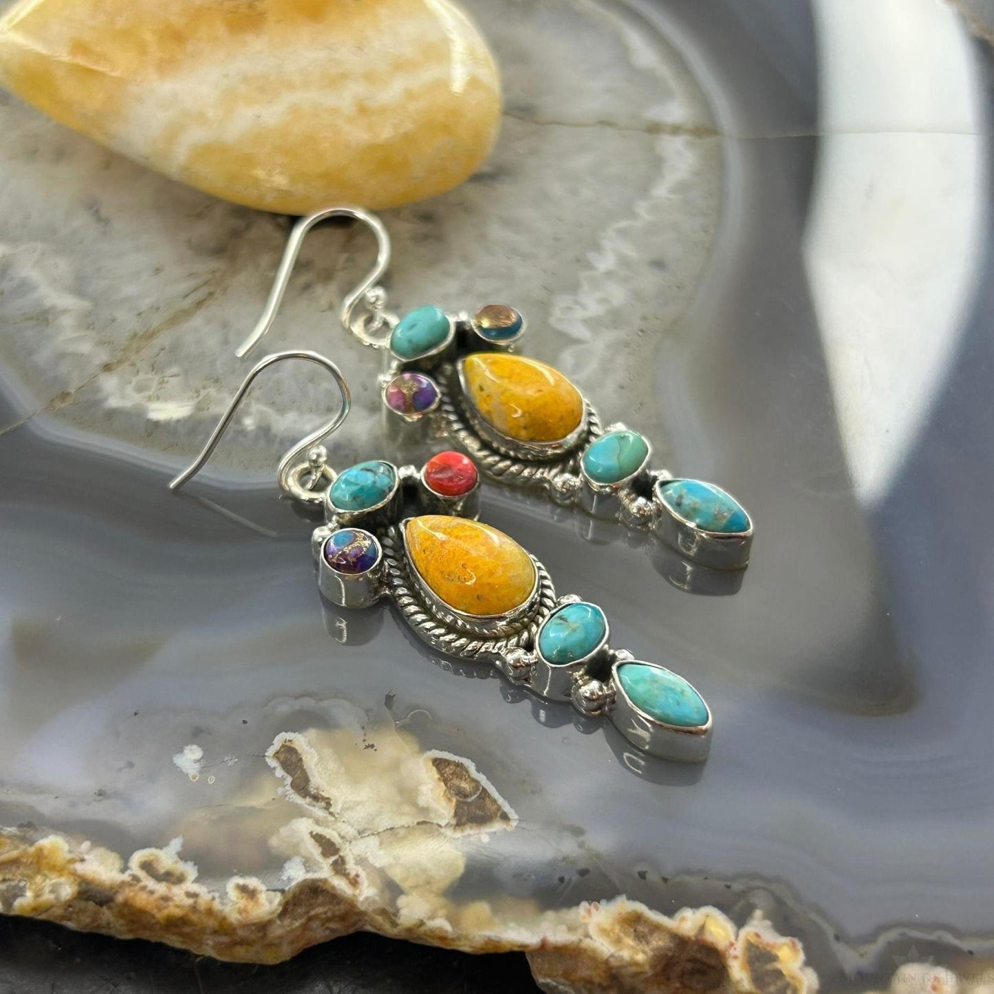 Sterling Silver Southwestern Style Multistone Dangle Earrings For Women #4
