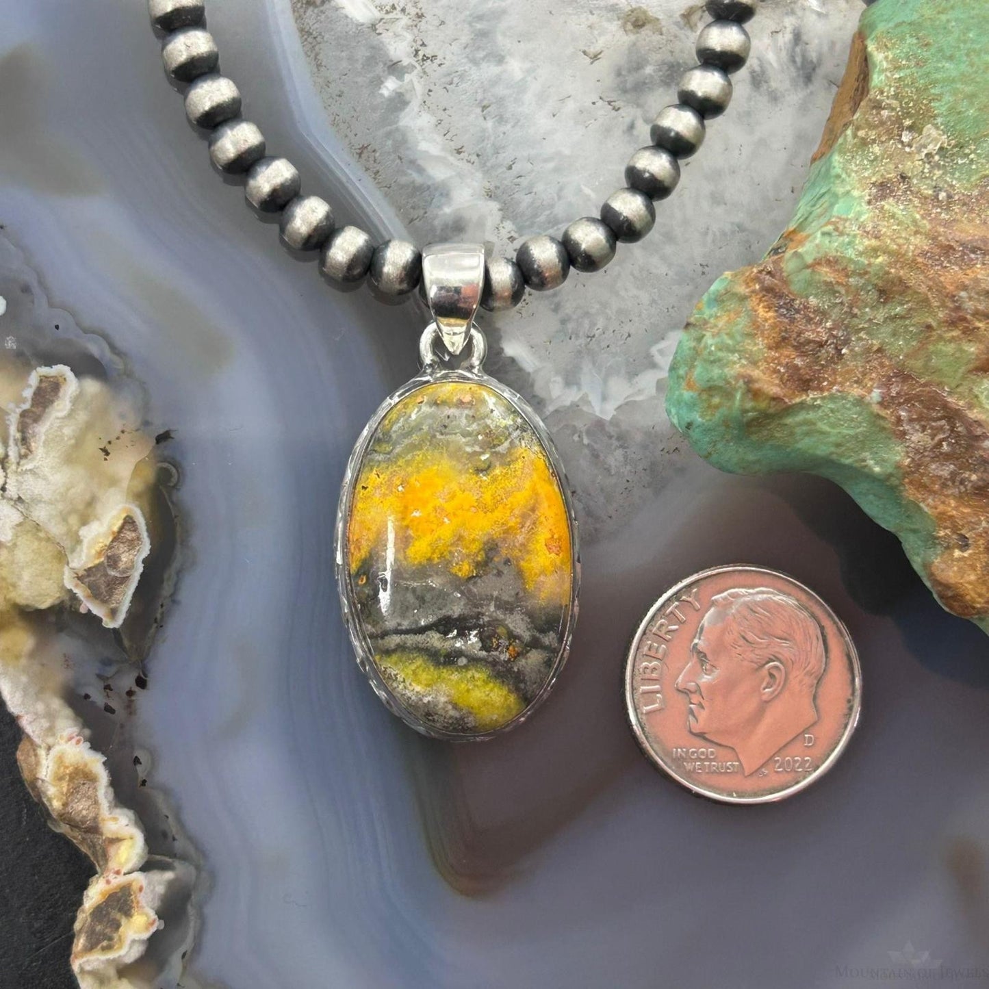 Sterling Silver Southwestern Style Oval Yellow Jasper Pendant For Women #1