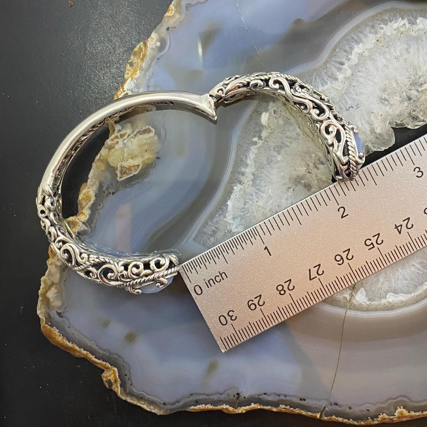 Carolyn Pollack Sterling Silver Blue Lace Agate Doublet Decorated Hinged Bracelet For Women