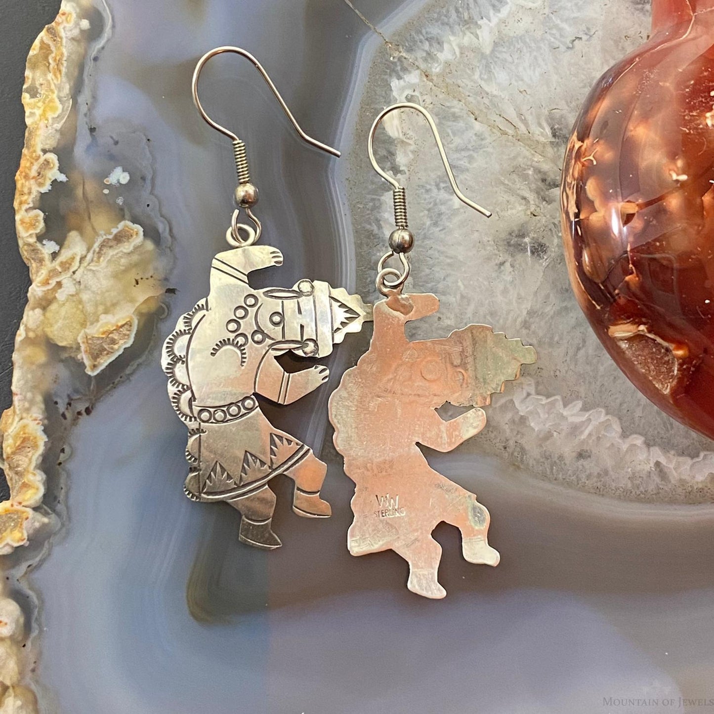 Vintage Signed Native American Sterling Silver Dancer Dangle Earrings For Women