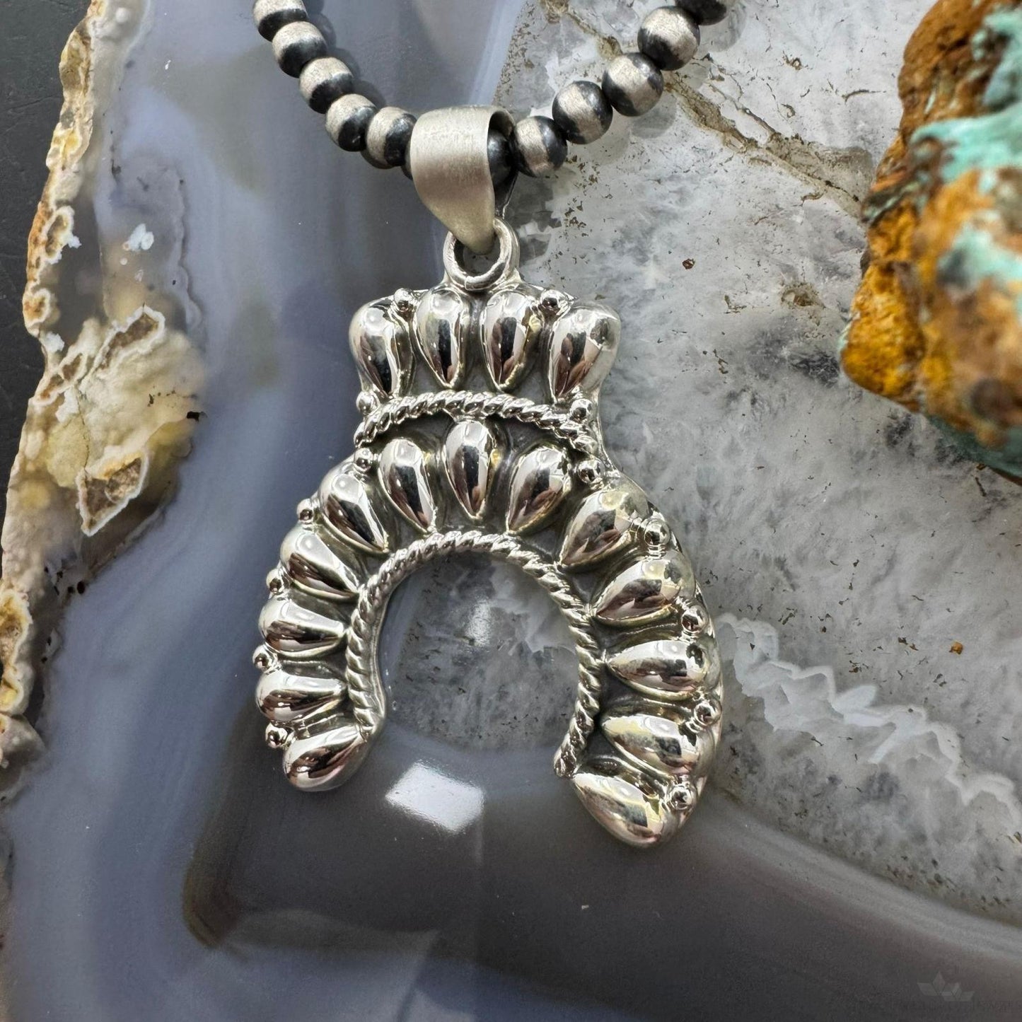 Southwestern Style Sterling Silver Decorated Cluster Naja Pendant For Women