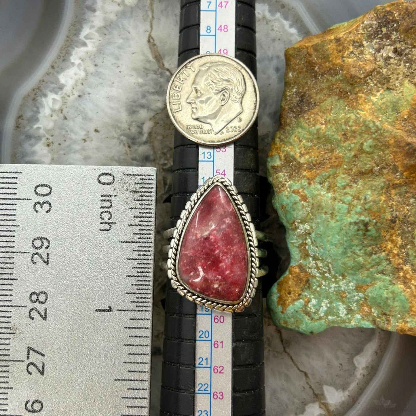 Sterling Silver Southwestern Style Triangle Thulite Split Shank Ring Size 8 For Women
