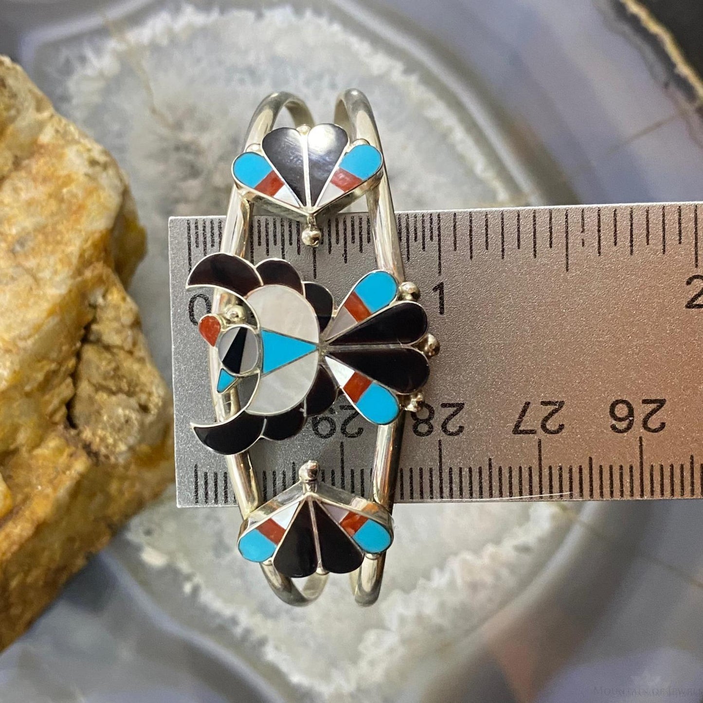 Beon Wallace Zuni Native American Sterling Multi Stones Inlay Thunderbird Cuff