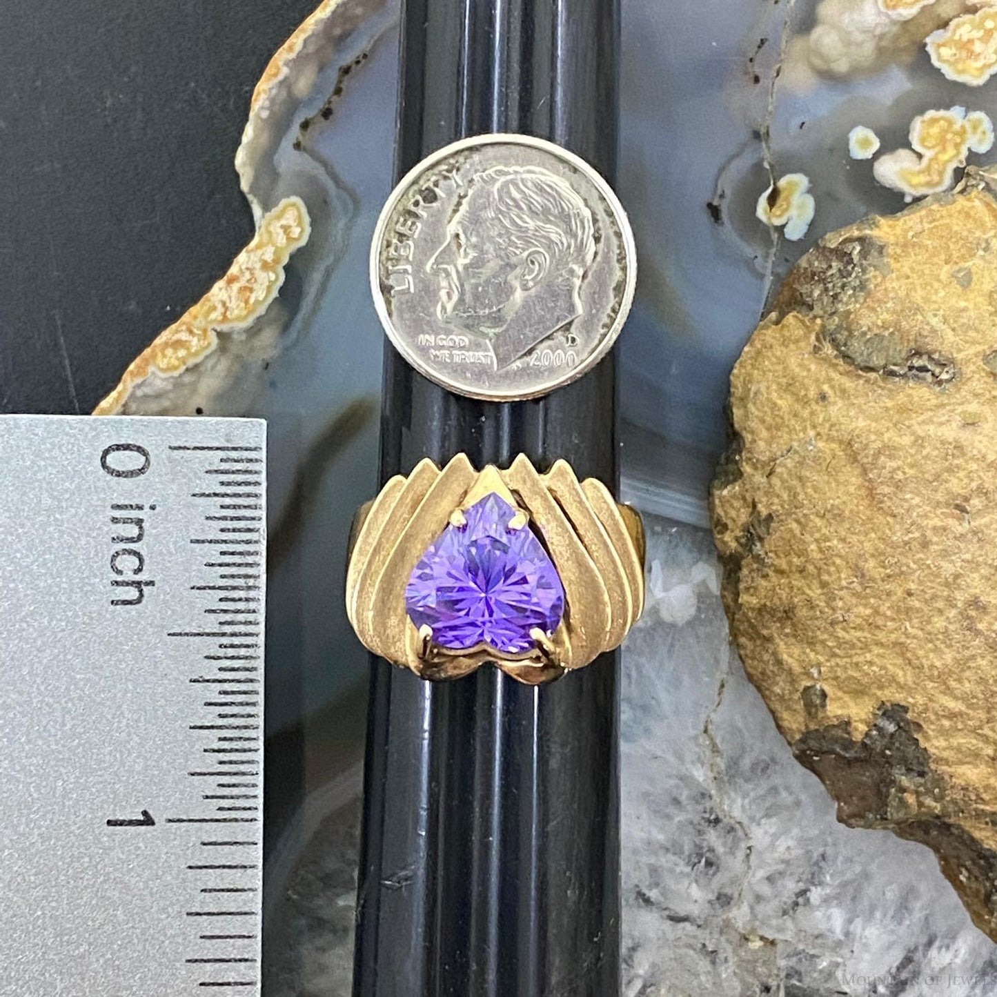 Vintage 10K Yellow Gold Heart Shape Amethyst Ring Size 6.5 For Women