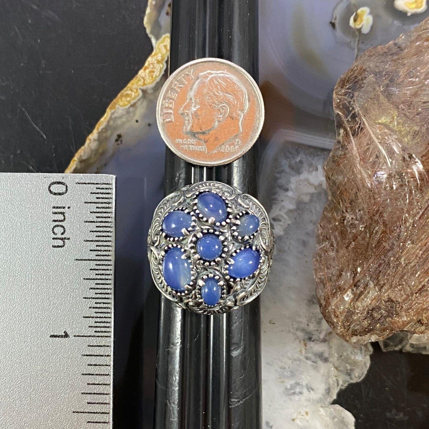 Carolyn Pollack Sterling Silver 7 Tanzanite Decorated Cluster Ring For Women