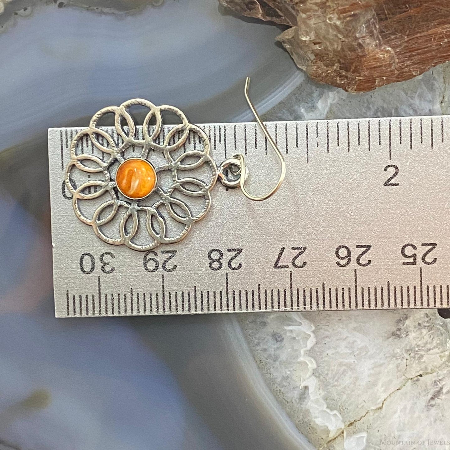 Sterling Silver Round Spiny Oyster Flower Fashion Dangle Earrings For Women