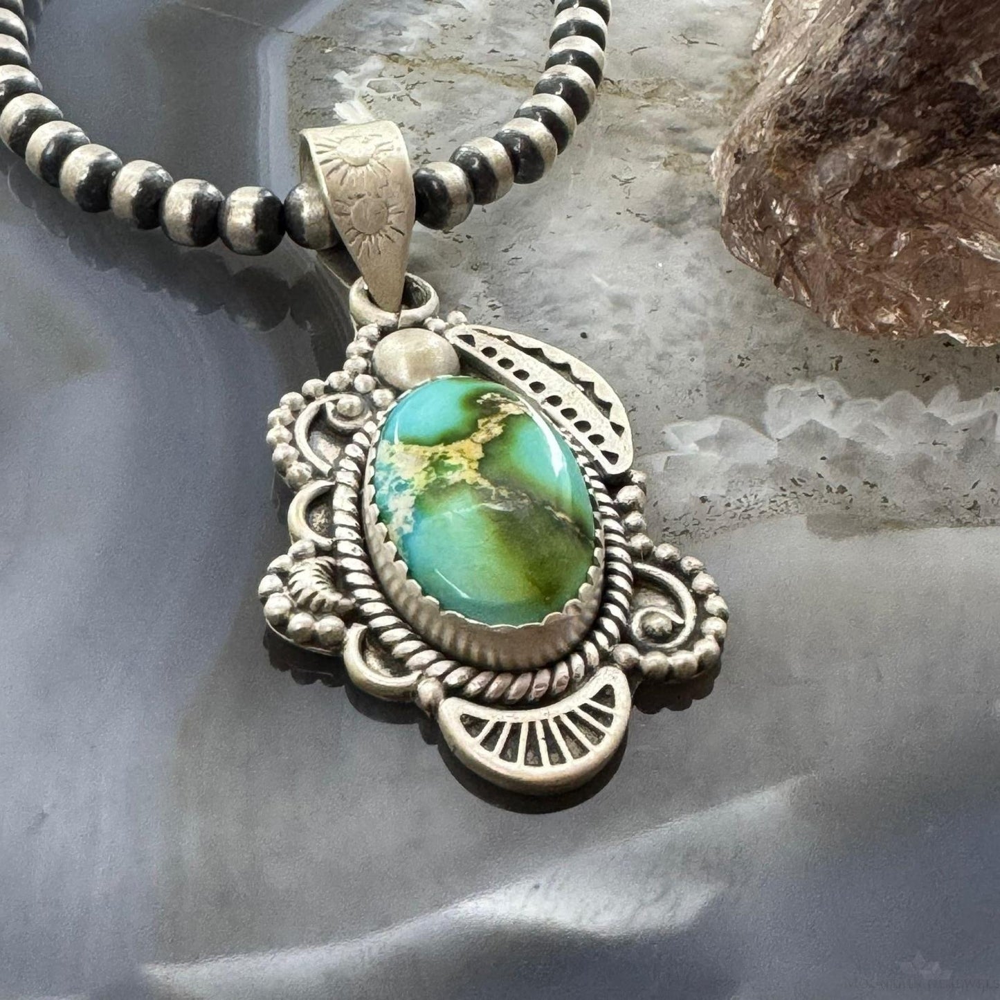 Sterling Silver Southwestern Style Oval Sonora Gold Turquoise Pendant For Women