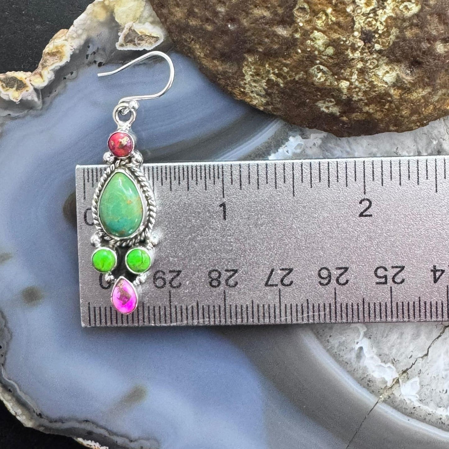 Sterling Silver Southwestern Style Multistone Cluster Dangle Earrings For Women #4