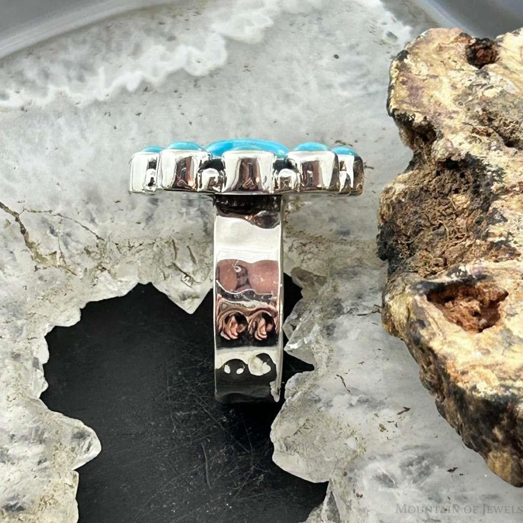 Sterling Silver Southwestern Style Mohave Turquoise Cluster Ring Size 7 For Women