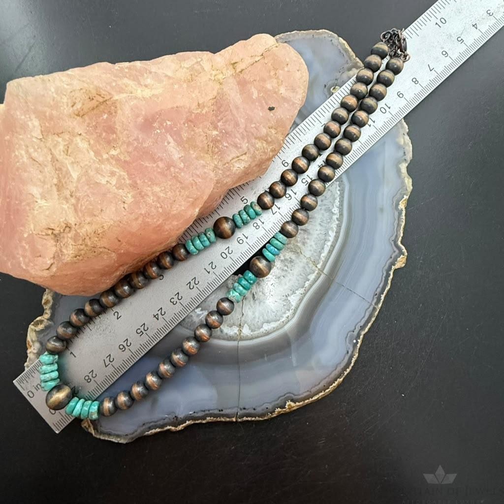 Southwestern Style Copper 8-10mm Navajo Pearl Beades &Turquoise 18"-20" Necklace For Women