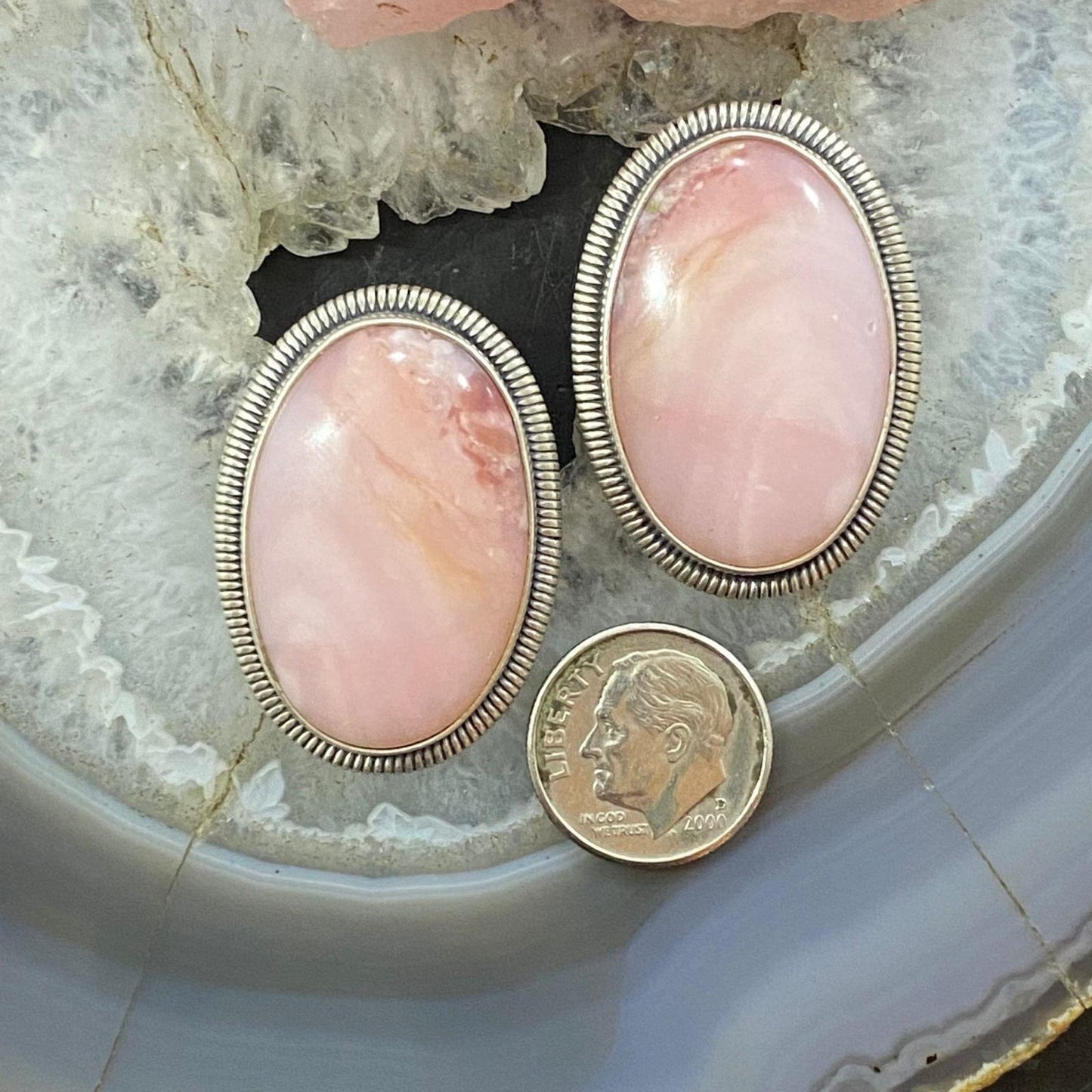 Wydell Billie Sterling Silver Oval Peruvian Pink Opal Stud Earrings For Women