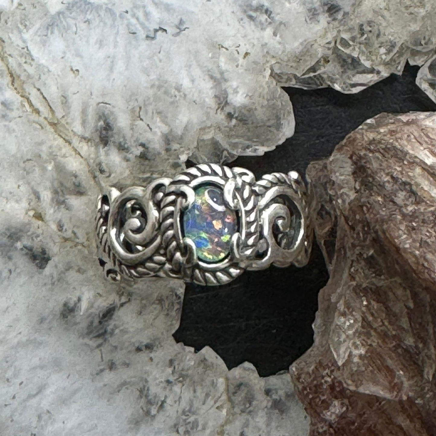 Carolyn Pollack Sterling Silver Oval Opal Decorated Ring For Women with Size Variety