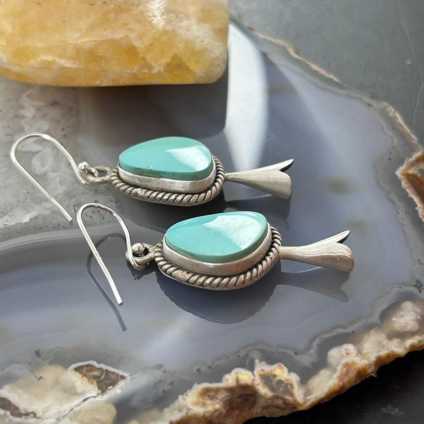 Sterling Silver Southwestern Style Turquoise Squash Blossom Dangle Earrings For Women #3