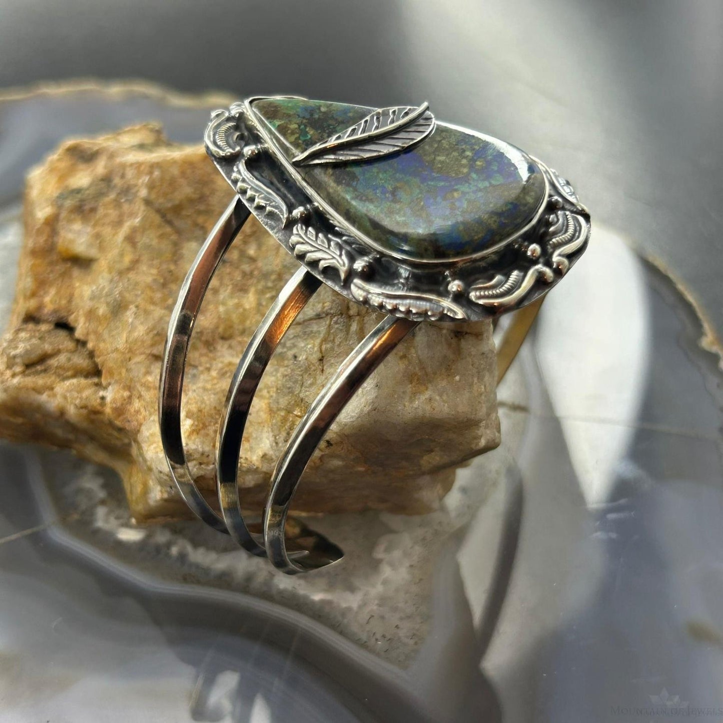 Sterling Silver Southwestern Style Large Teardrop Shattuckite Bracelet For Women