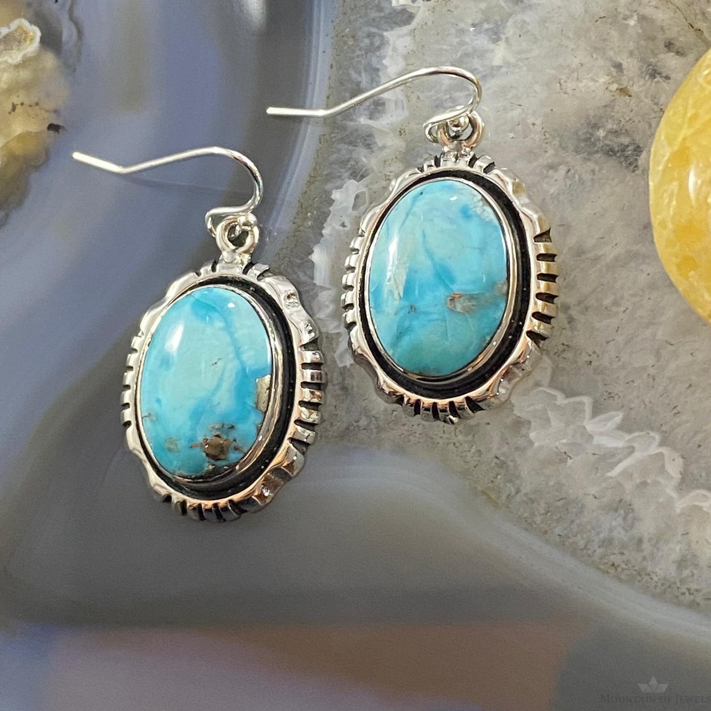 Native American Sterling Silver Blue Ridge Turquoise Decorated Dangle Earrings For Women