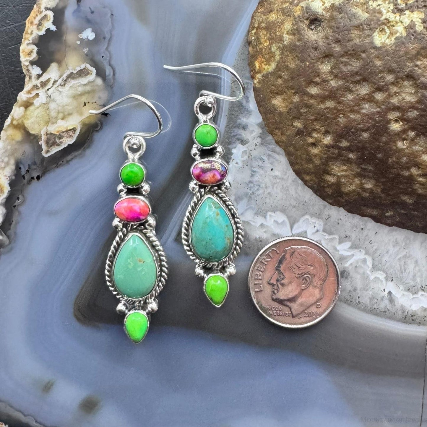 Sterling Silver Southwestern Style Multistone Dangle Earrings For Women #6