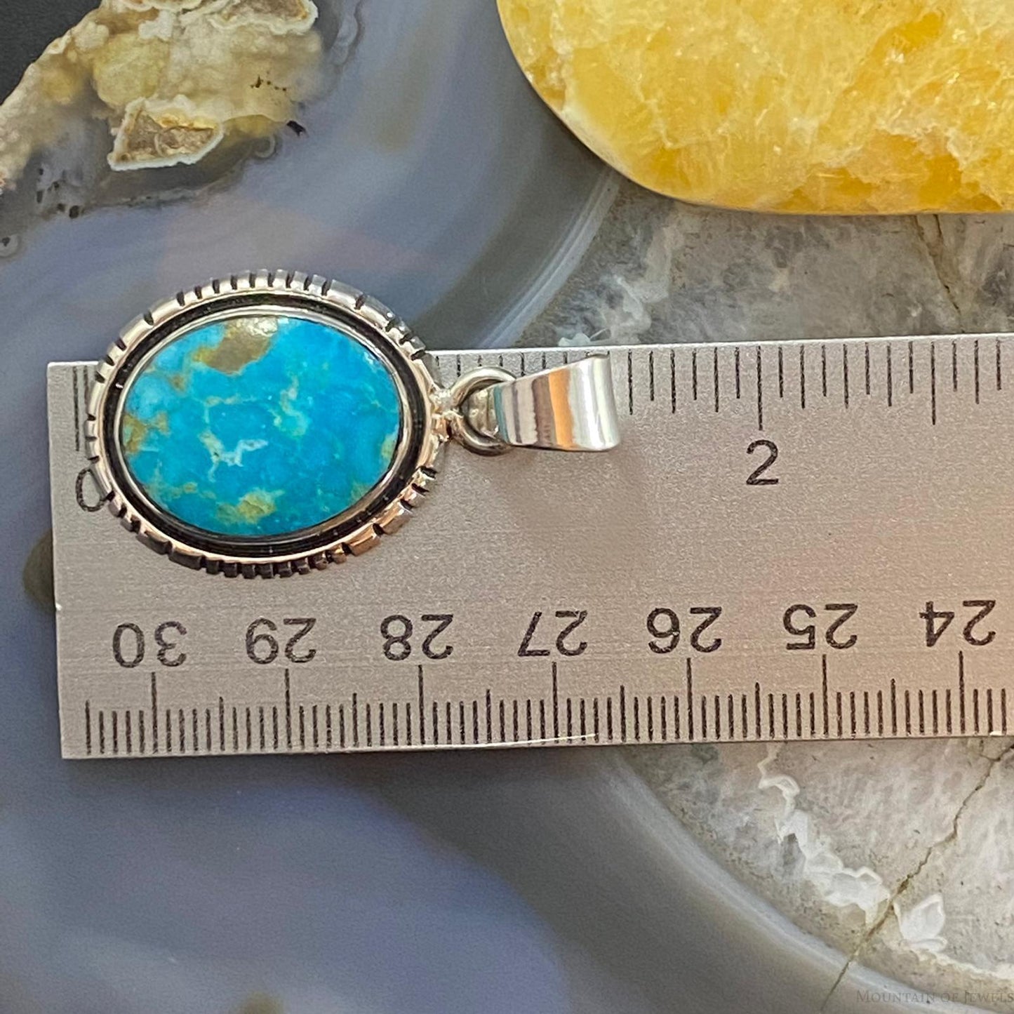 Native American Sterling Silver Blue Ridge Turquoise Oval Pendant For Women