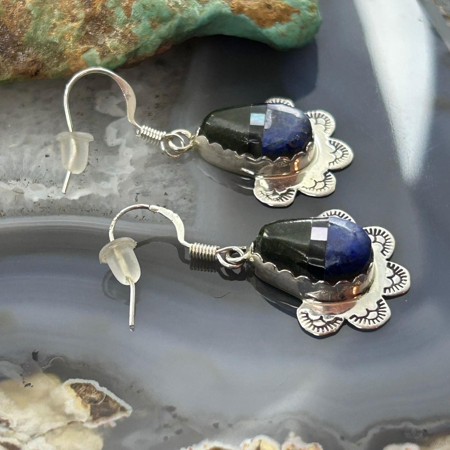 Clifton Aguilar Sterling Silver Teardrop Multistone Inlay Dangle Earrings For Women #1