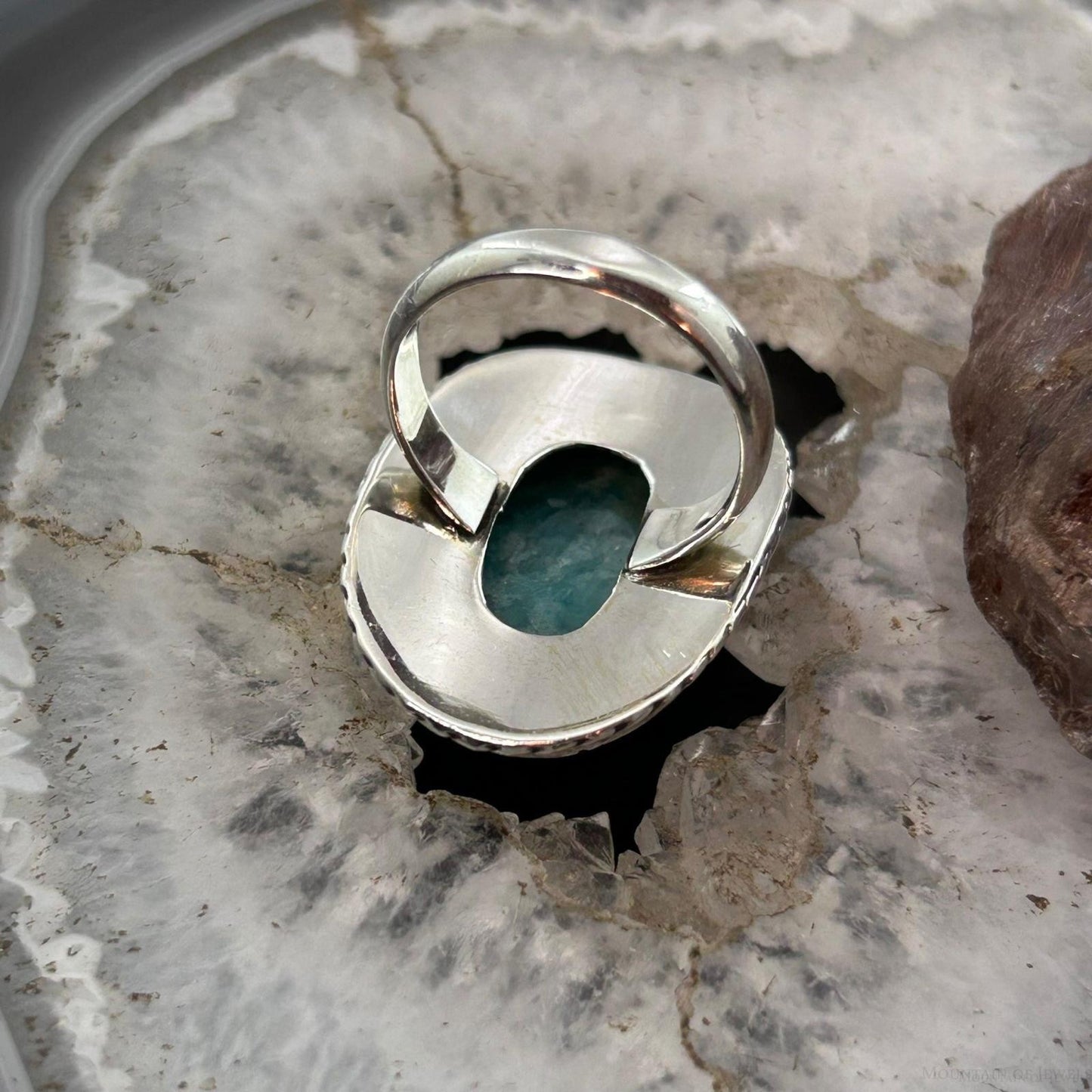 Sterling Silver Southwestern Style Oval Amazonite Ring Size 7.75 For Women