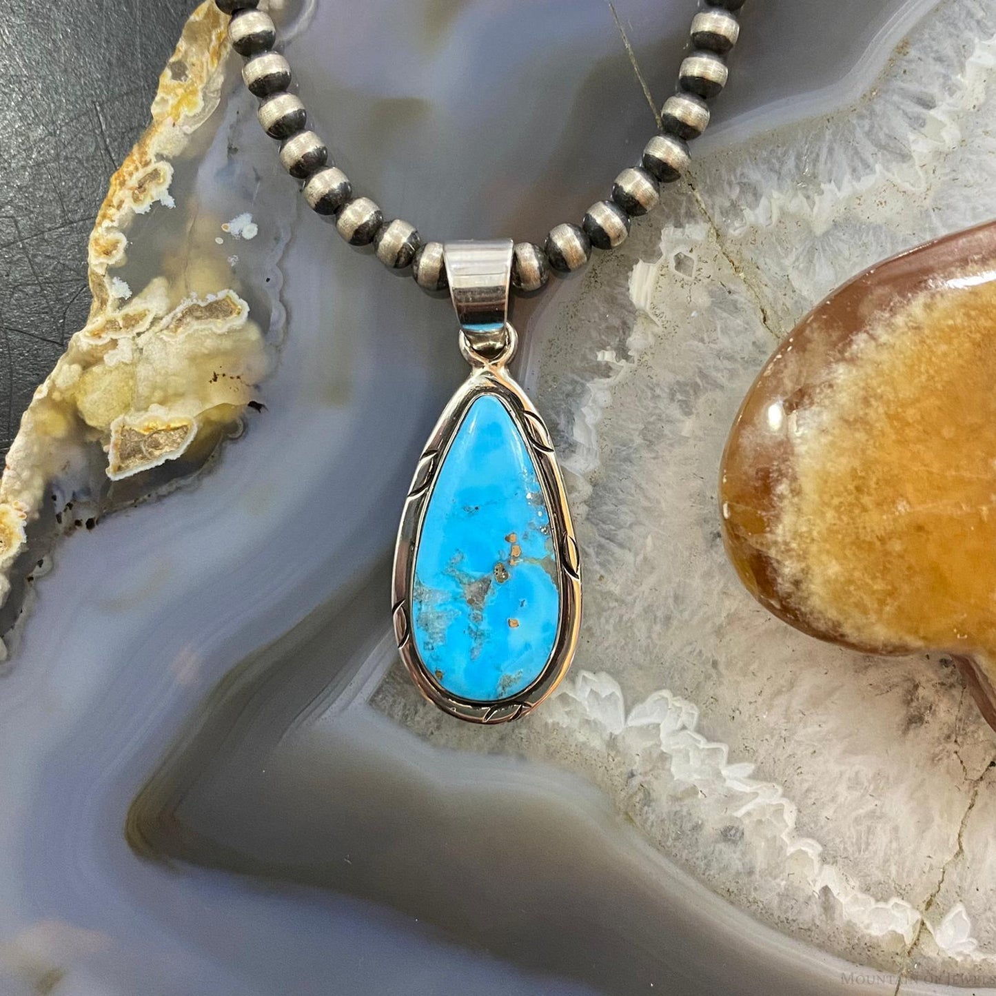 Native American Sterling Blue Ridge Turquoise Teardrop Pendant For Women #1