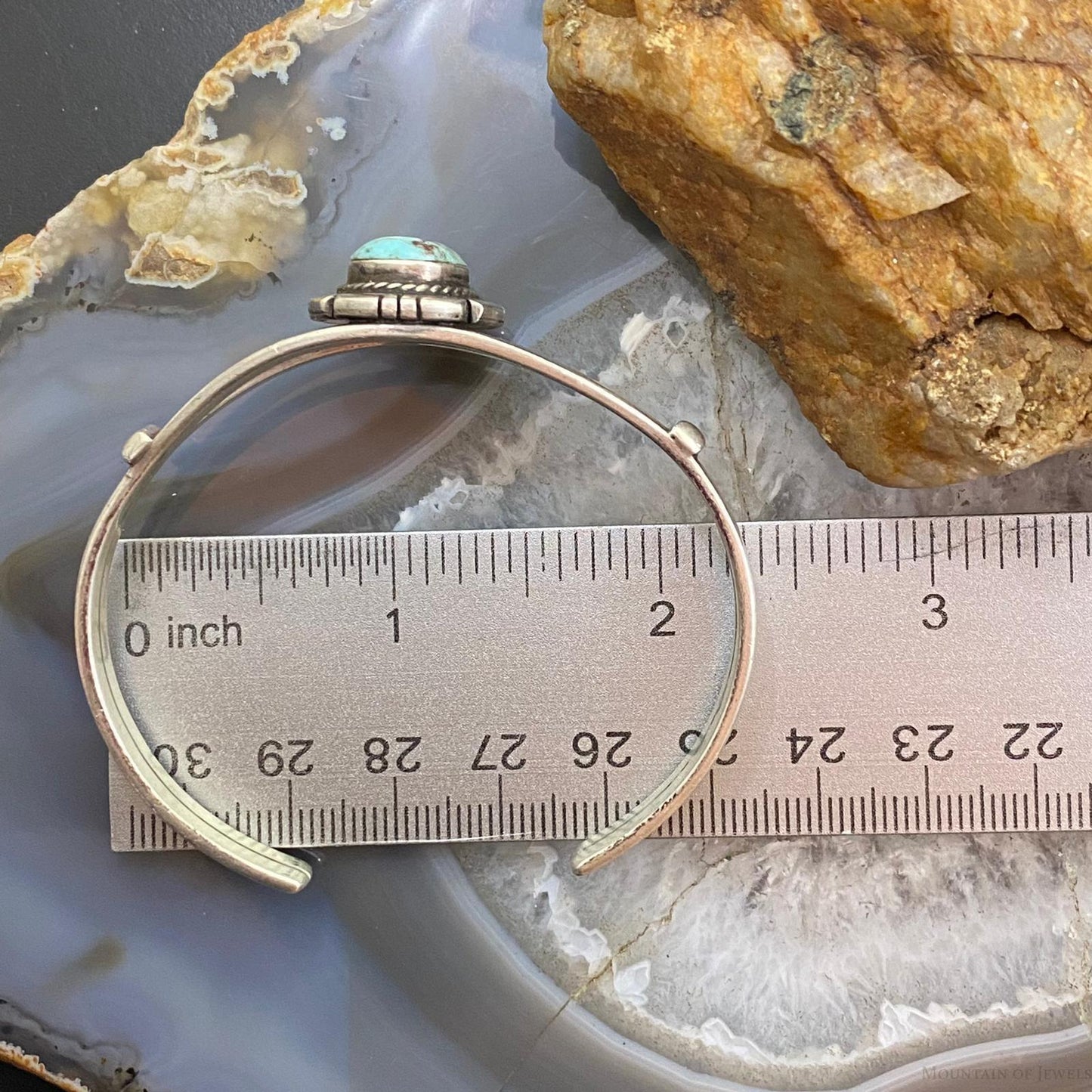 Signed Vintage Native American Sterling Oval Turquoise Split Shank Bracelet