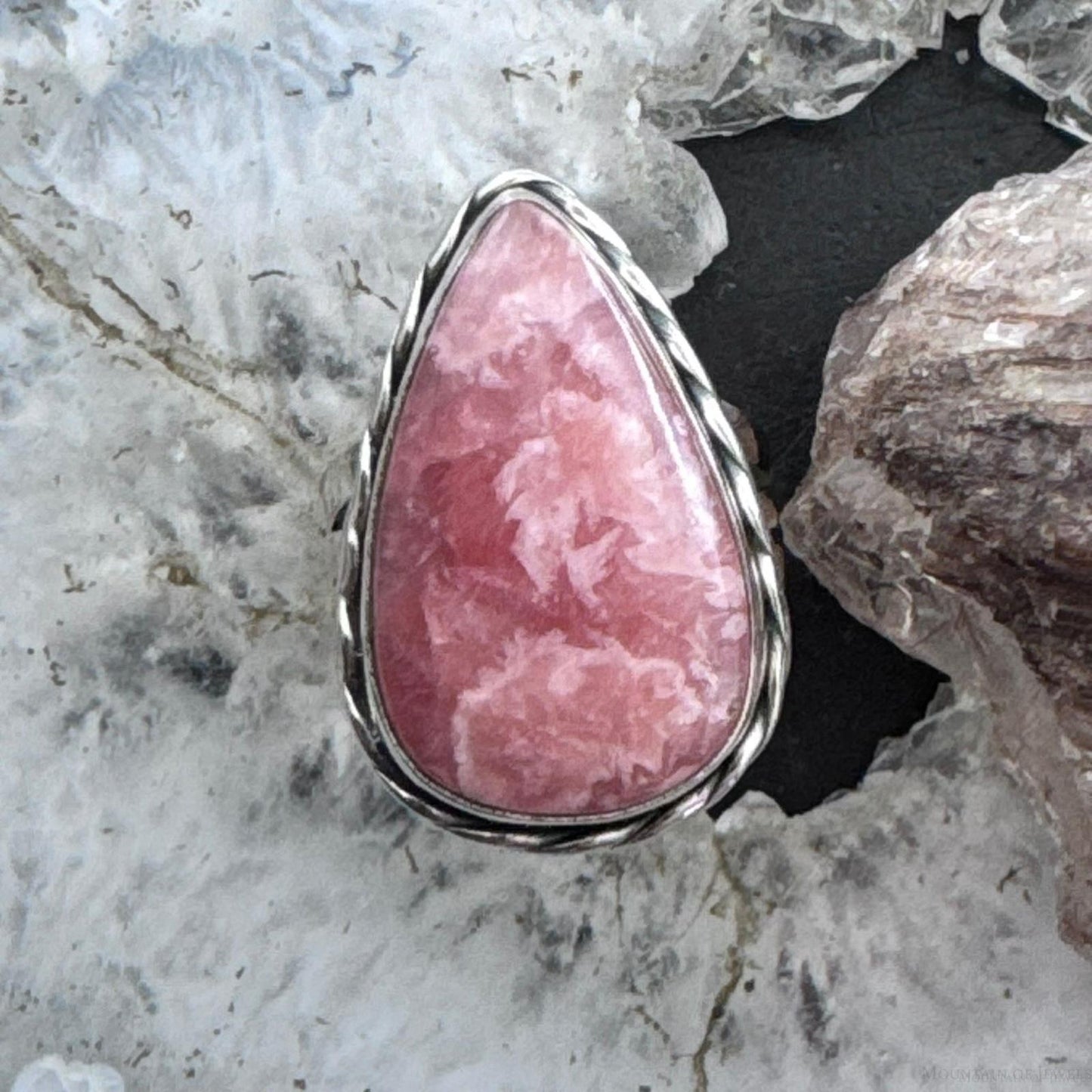 Sterling Silver Southwestern Style Teardrop Rhodochrosite Ring Size 7 For Women