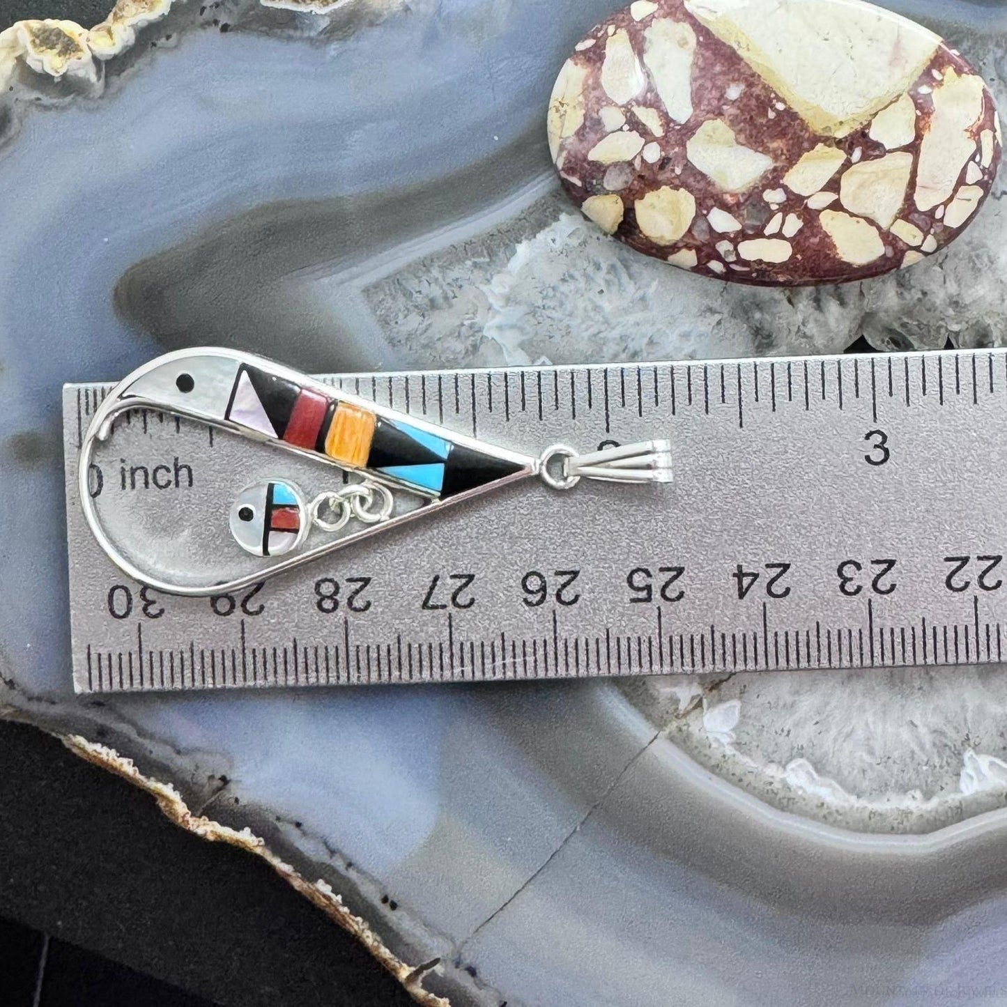 Sheryl Edaakie Zuni Sterling Silver Multistone Inlay Teardrop Pendant For Women #3