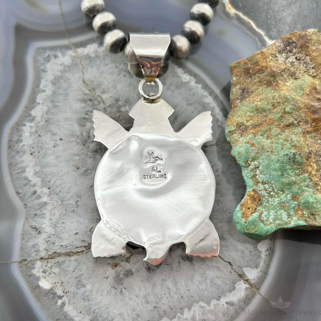 Alonzo Mariano Sterling Silver Overlay Turtle & 2 Turquoise Unisex Pendant