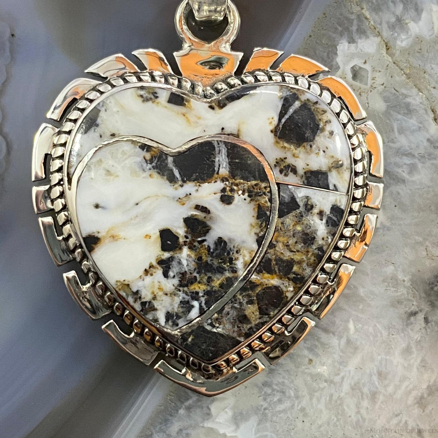 Native American Sterling Silver Double Heart White Buffalo Pendant For Women #2