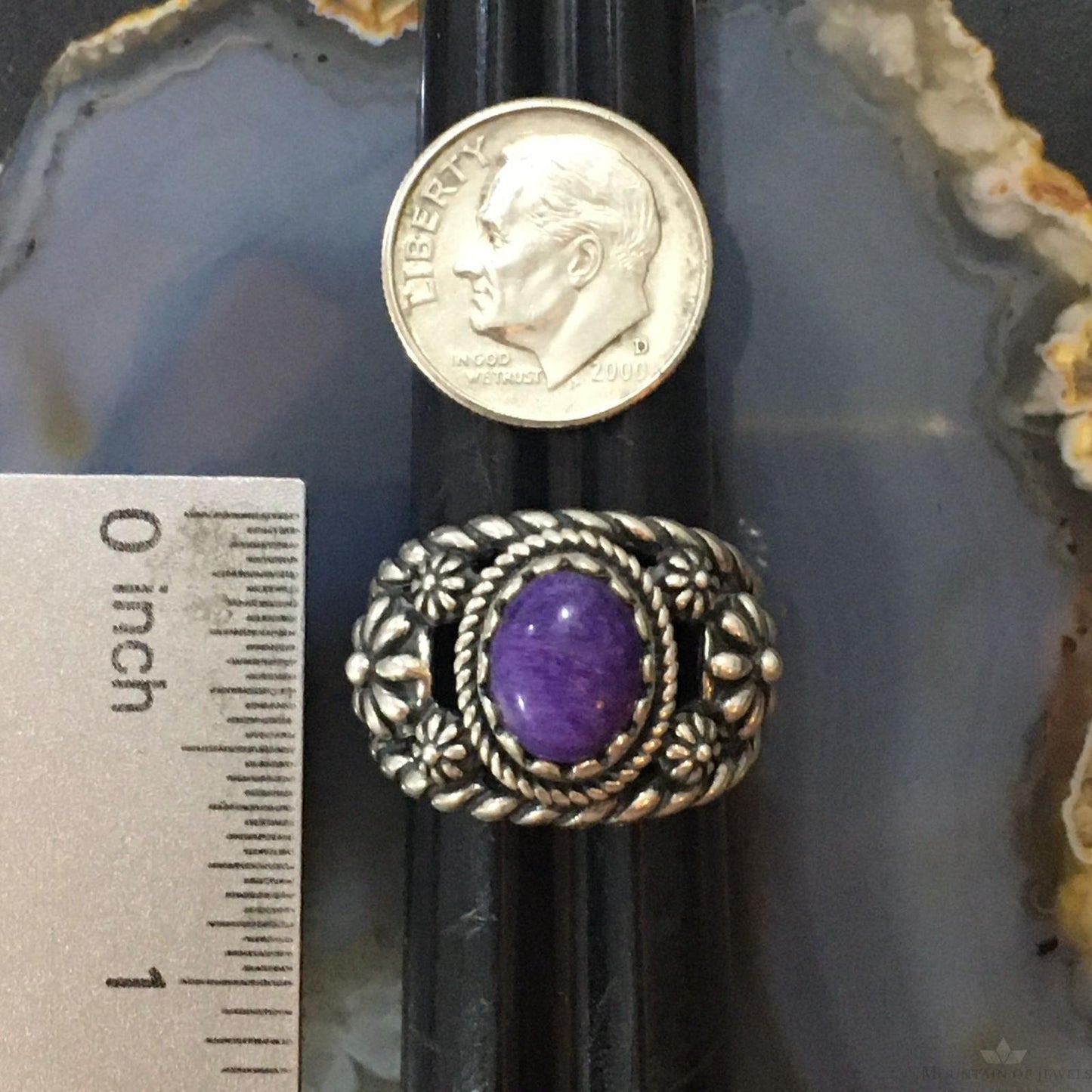 Carolyn Pollack Vintage Southwestern Style Sterling Silver Oval Charoite Decorated Ring For Women
