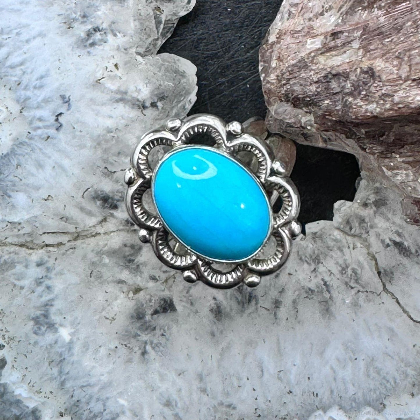 Carolyn Pollack Sterling Silver Sleeping Beauty Turquoise Flower Ring Size 7.25 For Women