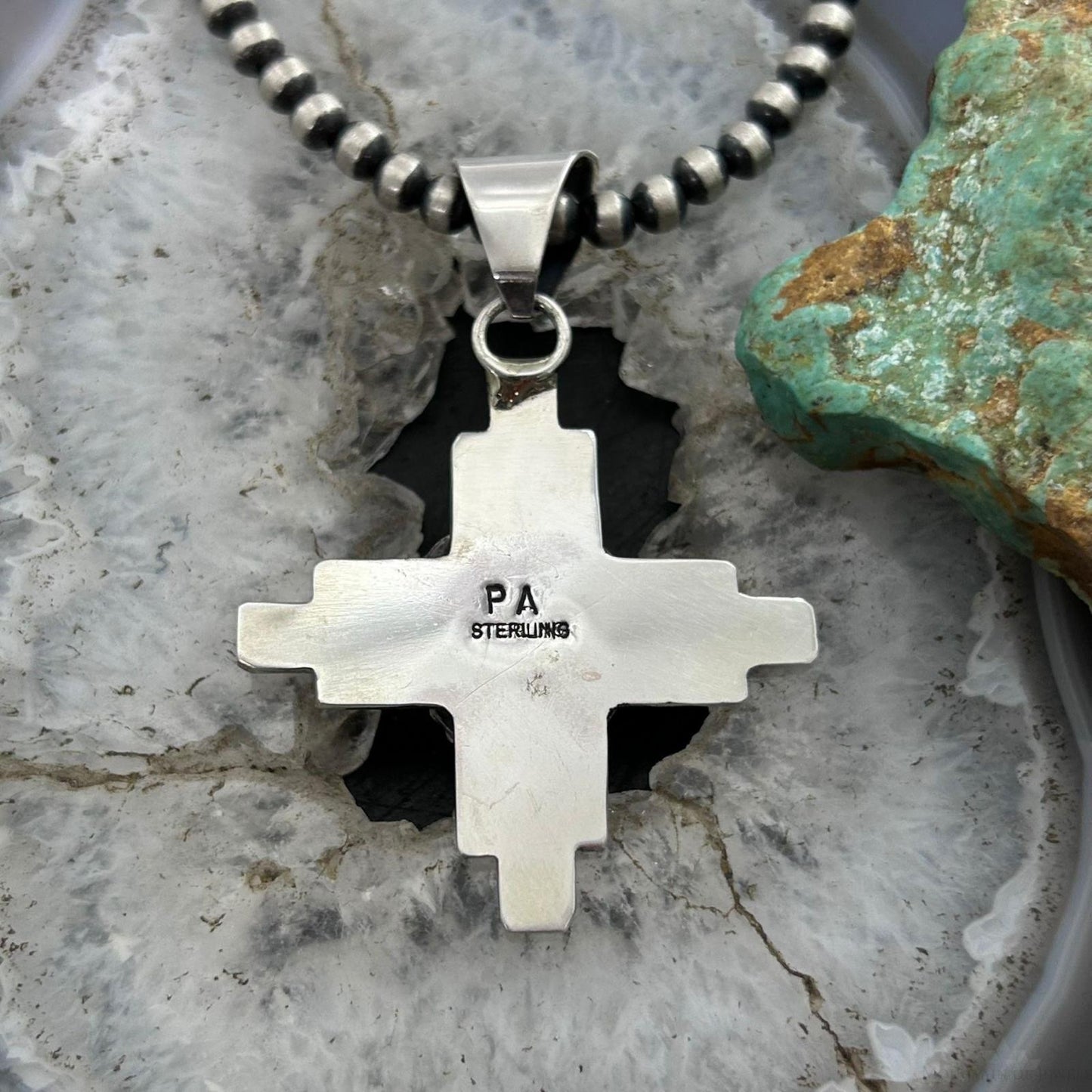 Priscilla Apache Native American Sterling Silver White Buffalo Zia Unisex Pendant