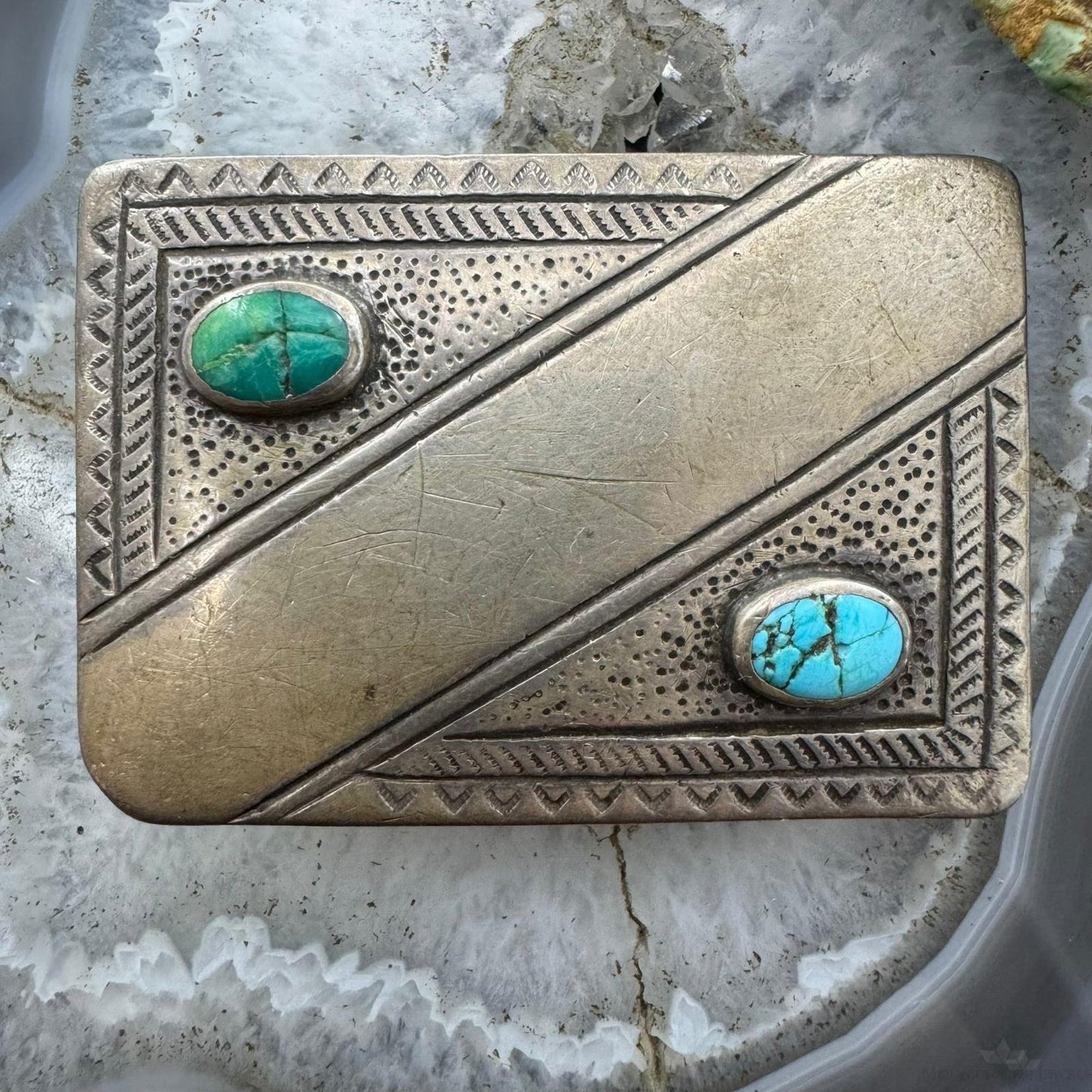 David Taliman Vintage Native American Sterling Silver w/Turquoise Belt Buckle For Men