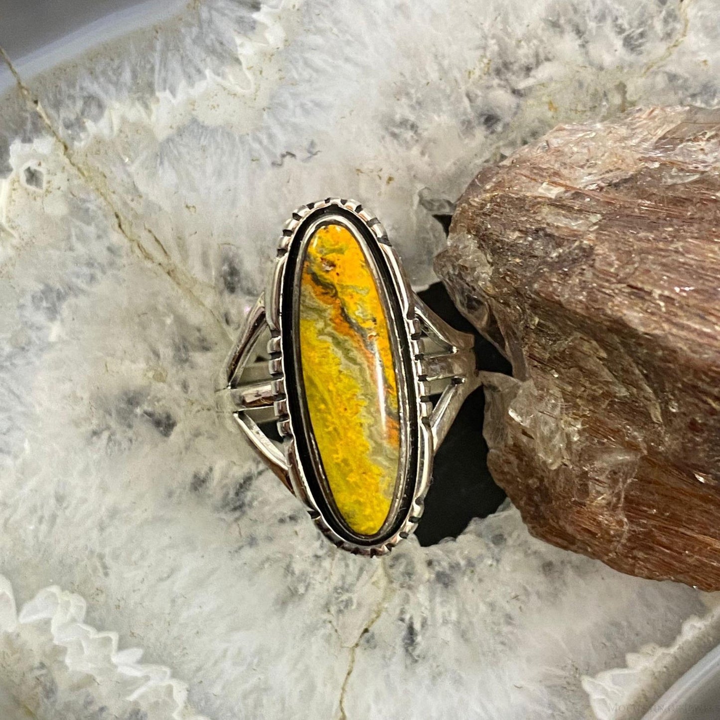 Native American Sterling Marquise Bumblebee Jasper Ring Size 10.75 For Women
