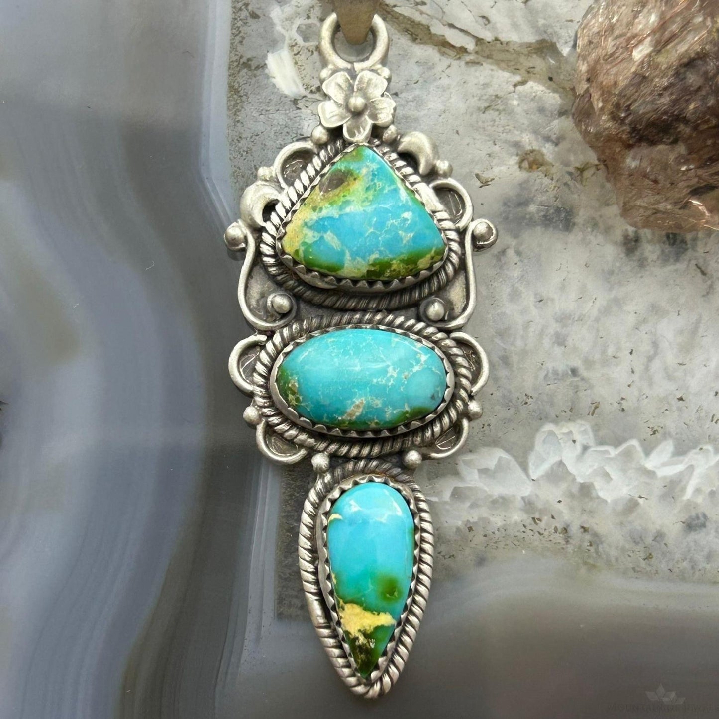 Sterling Silver Southwestern Style 3 Sonora Gold Turquoise Decorated Pendant For Women #4