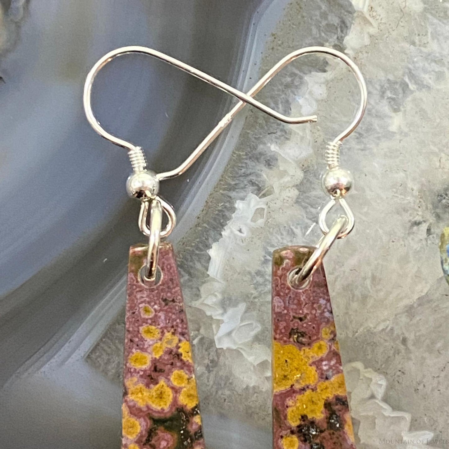 Sterling Silver Trapeze River Jasper Slab Dangle Earrings For Women #081