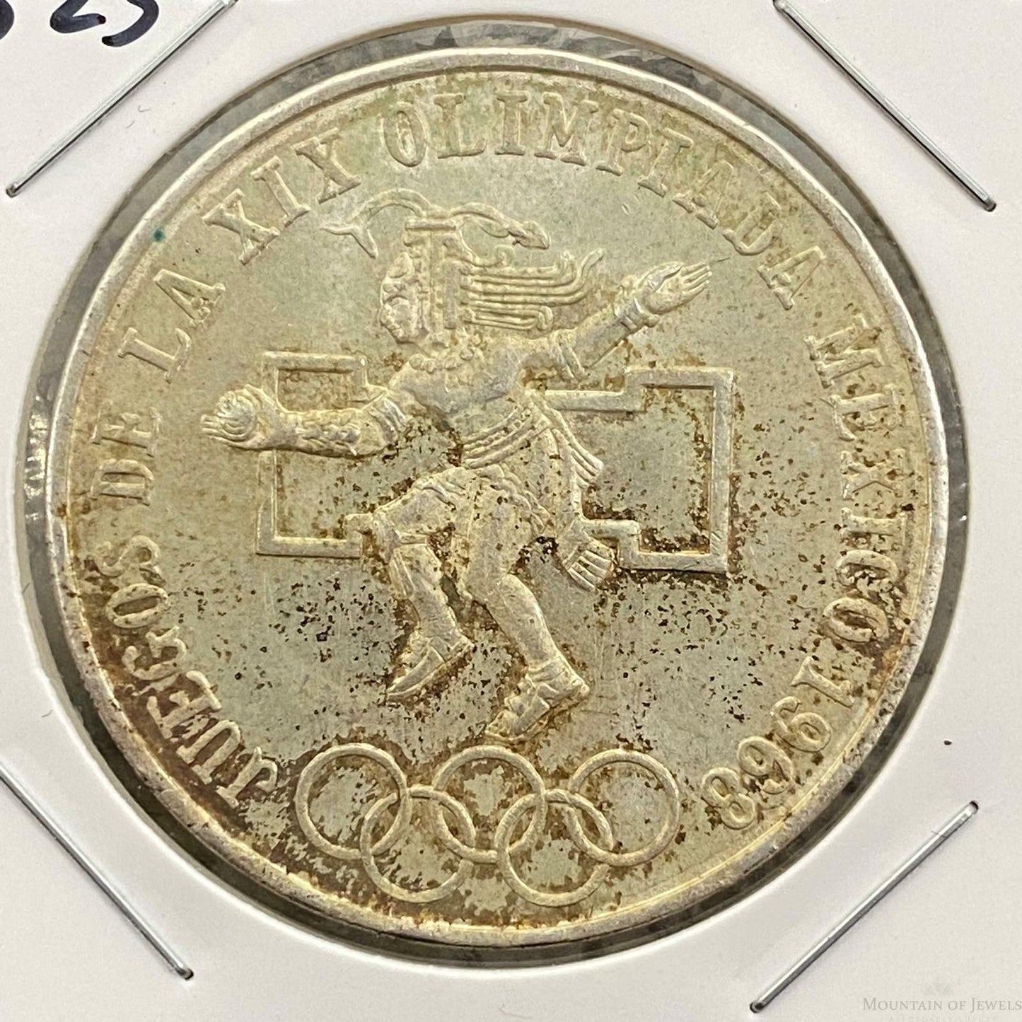 1968 Mexico XIX Olympic Games Aztec Ball Player 25 Pesos Silver Coin #32322-2