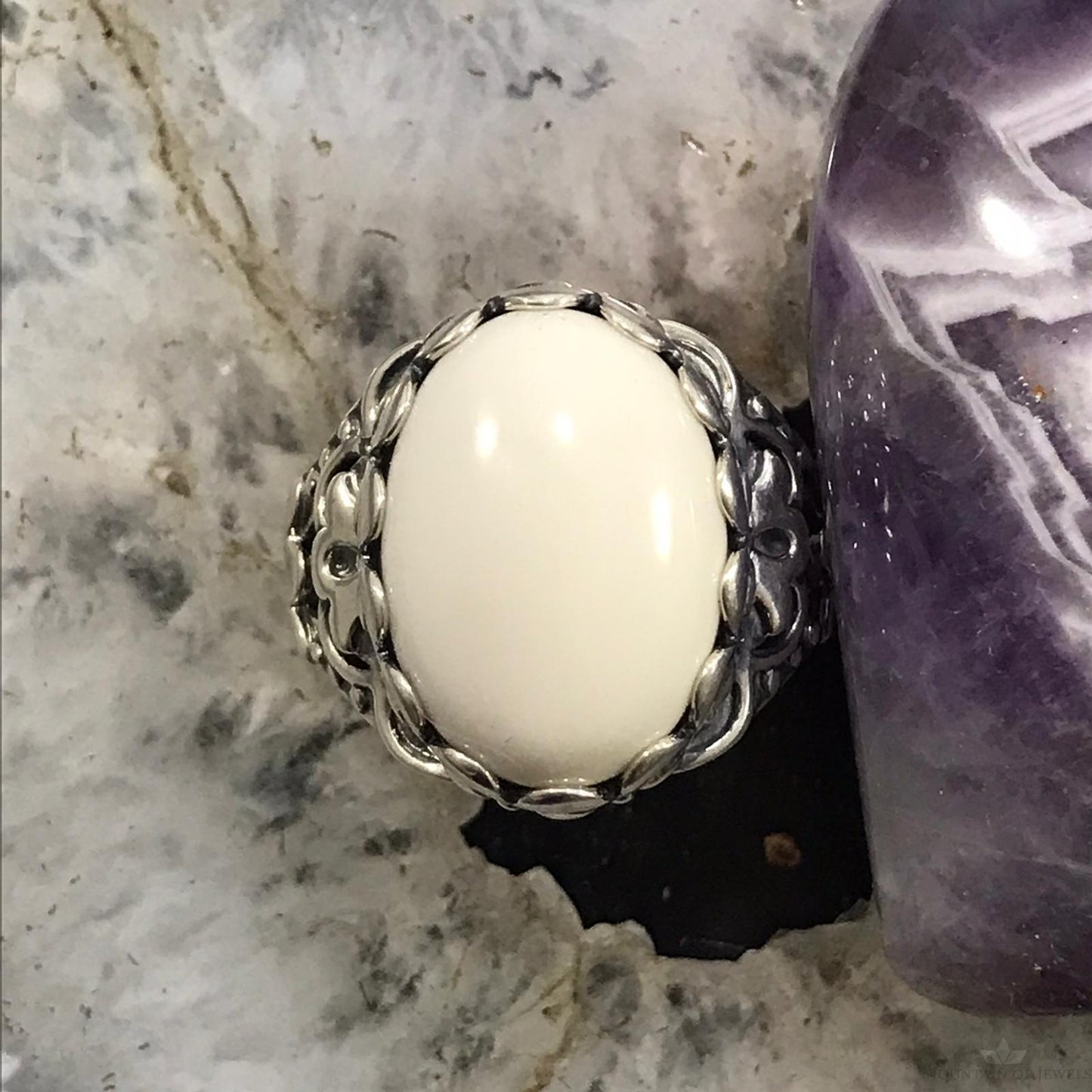 Carolyn Pollack Sterling Silver Oval White Jasper Dome Ring Size 9 For Women