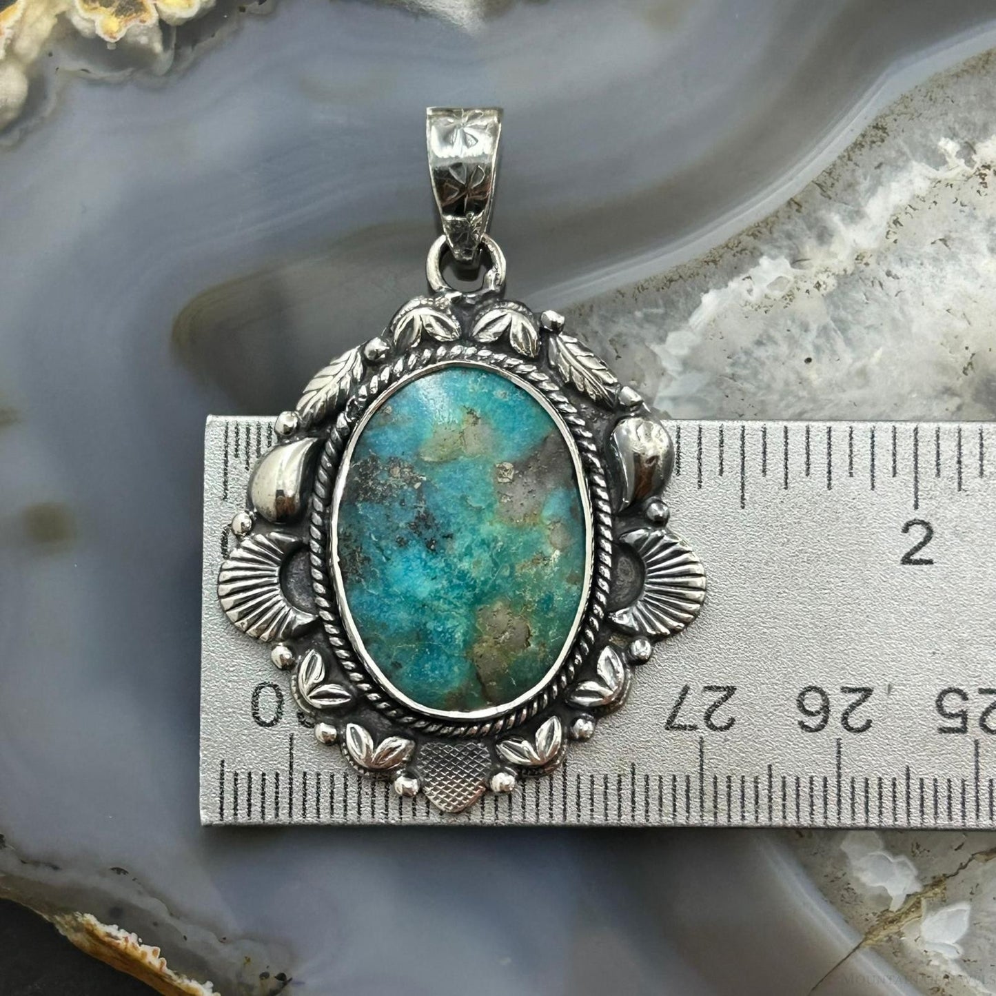 Sterling Silver Southwestern Style Oval Turquoise Decorated Pendant For Women #7
